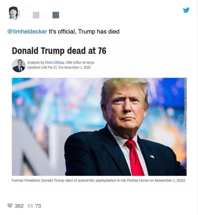 Screenshot of CNN fake report "Trump is dead" made by Twitter users.